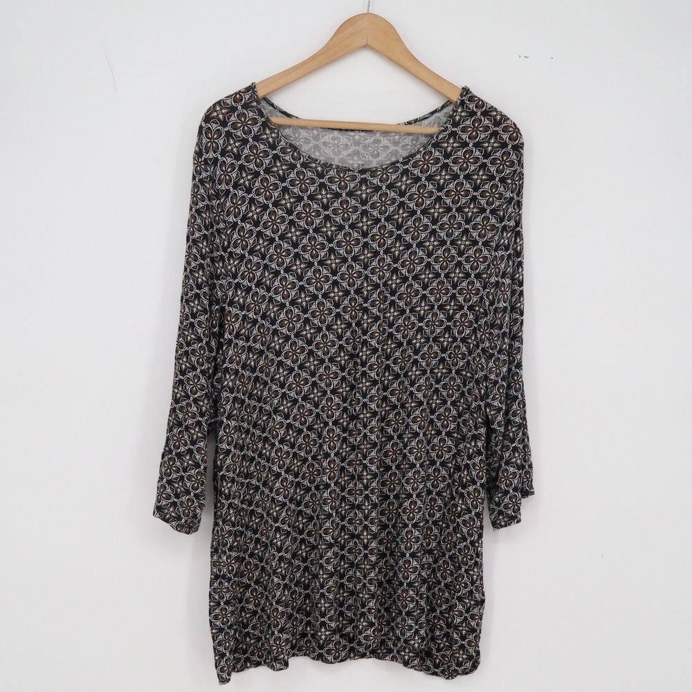 Preswick & Moore Tunic Top Womens 2X Floral Medallion Black Brown Stretch
